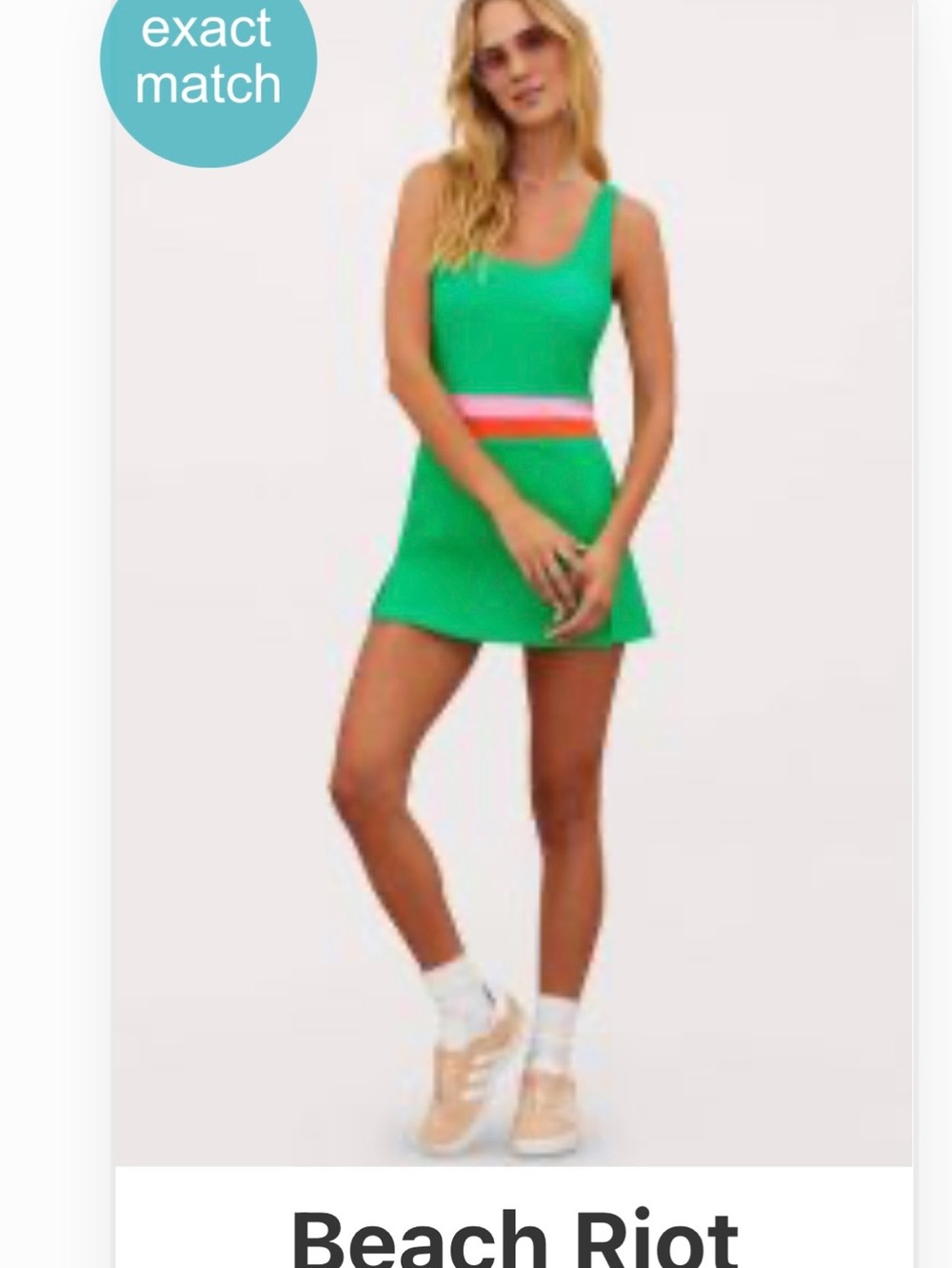 Beach Riot Bright Green Tank Dress with Pink and White Waistband